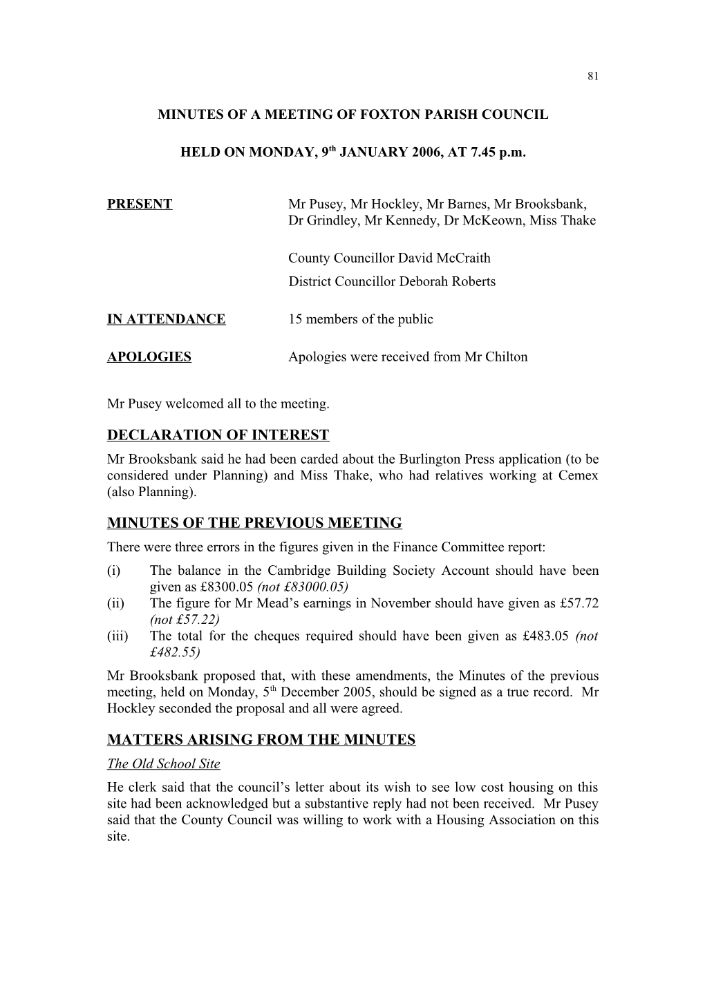 Minutes of a Meeting of Foxton Parish Council s1