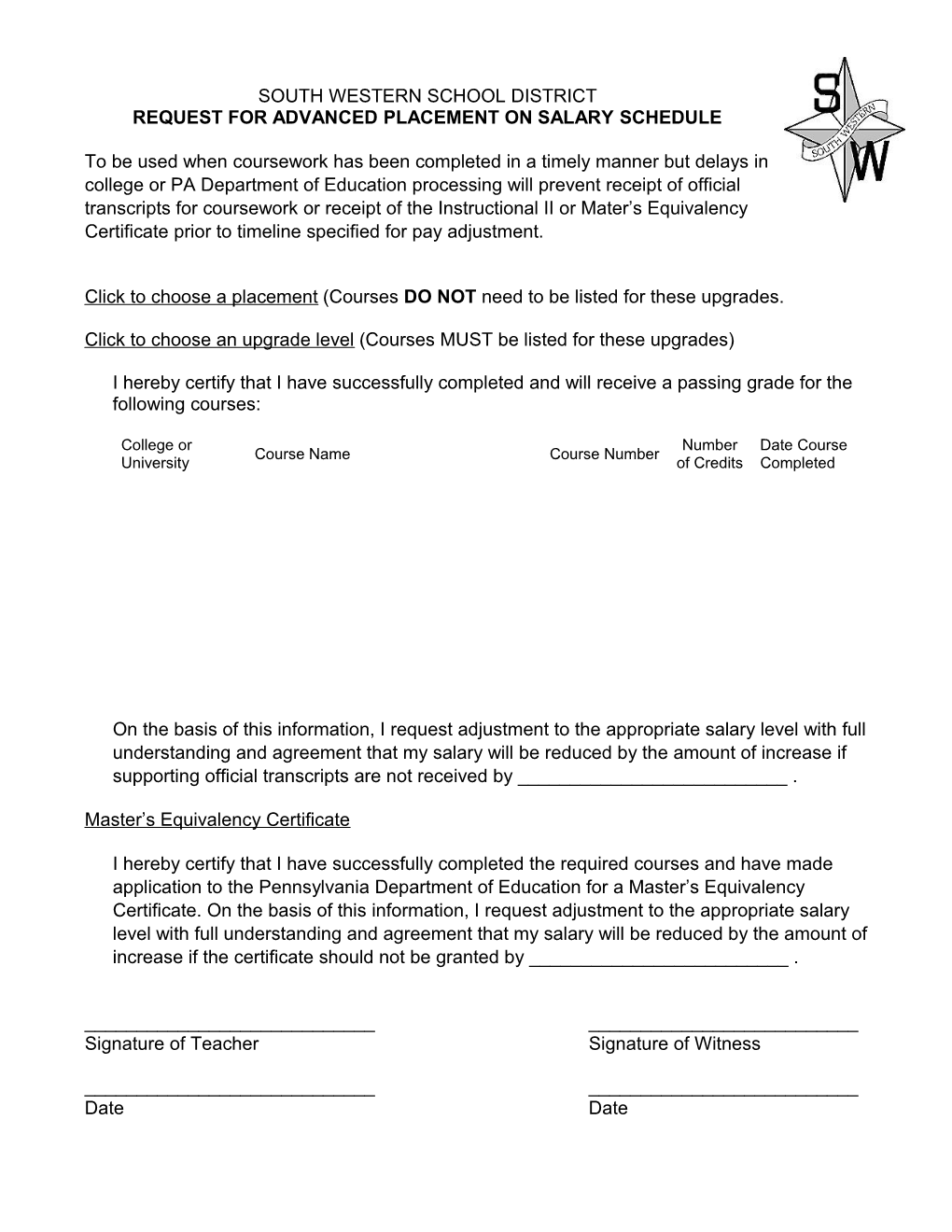 South Western School District