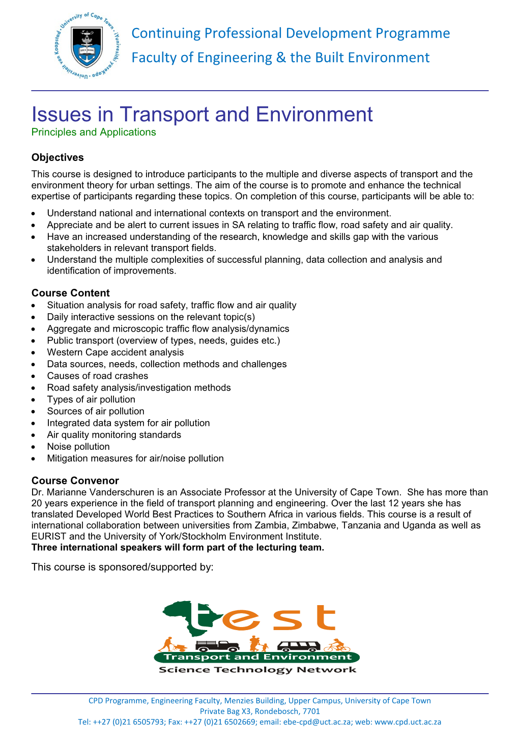 Issues in Transport and Environment