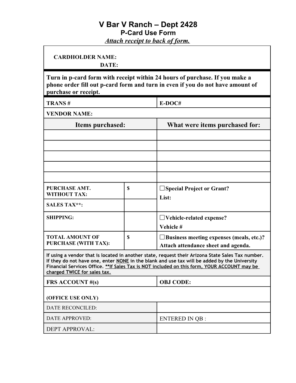 P-Card Use Form