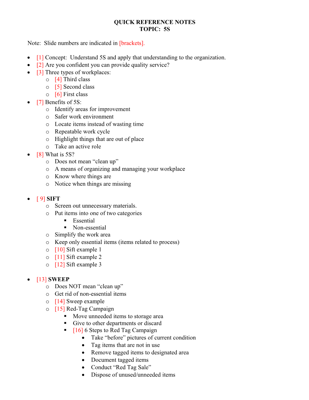 Quick Reference Notes