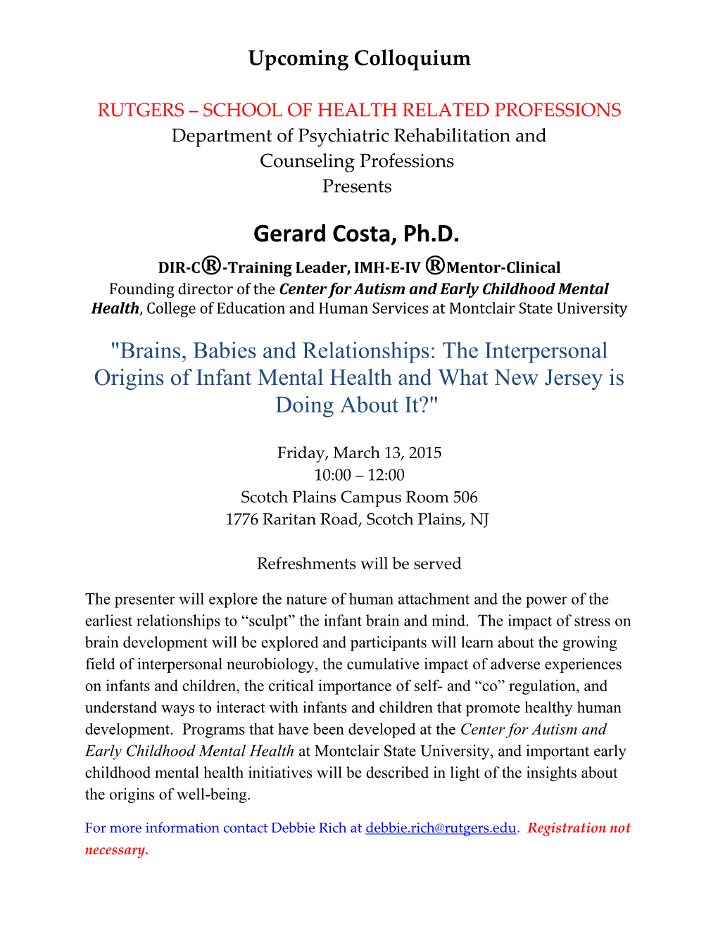 Upcoming Colloquium