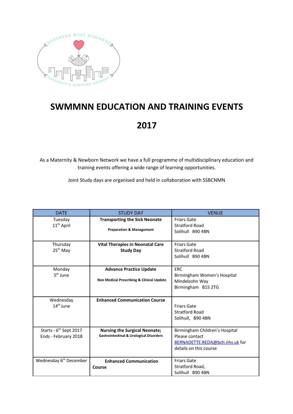 Swmmnn Education and Training Events