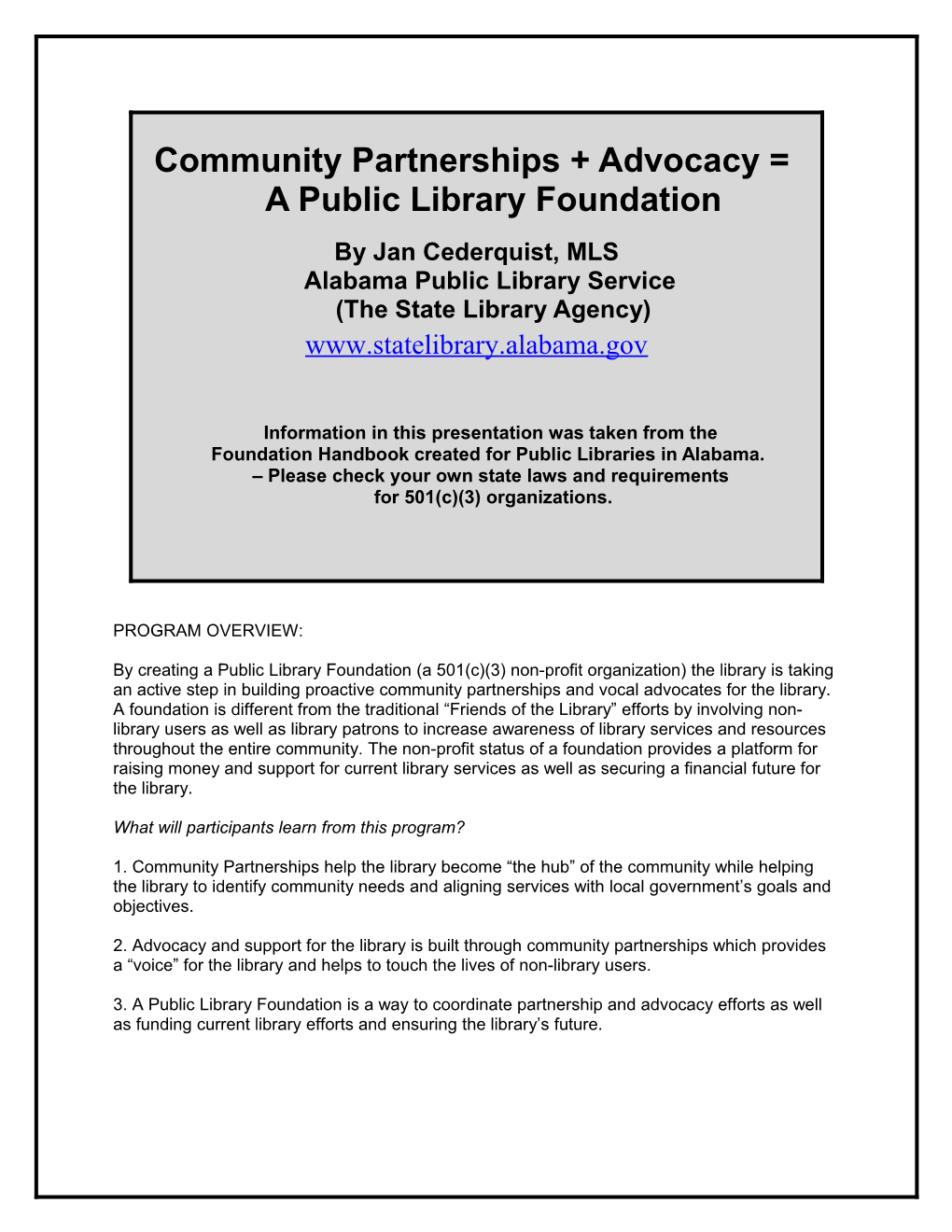 Steps To A Library Foundation & A 501(C)(3) Status