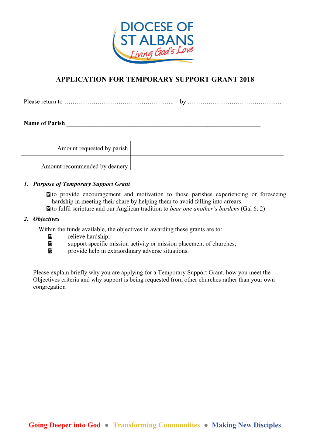 Application for Temporarysupport Grant 2018
