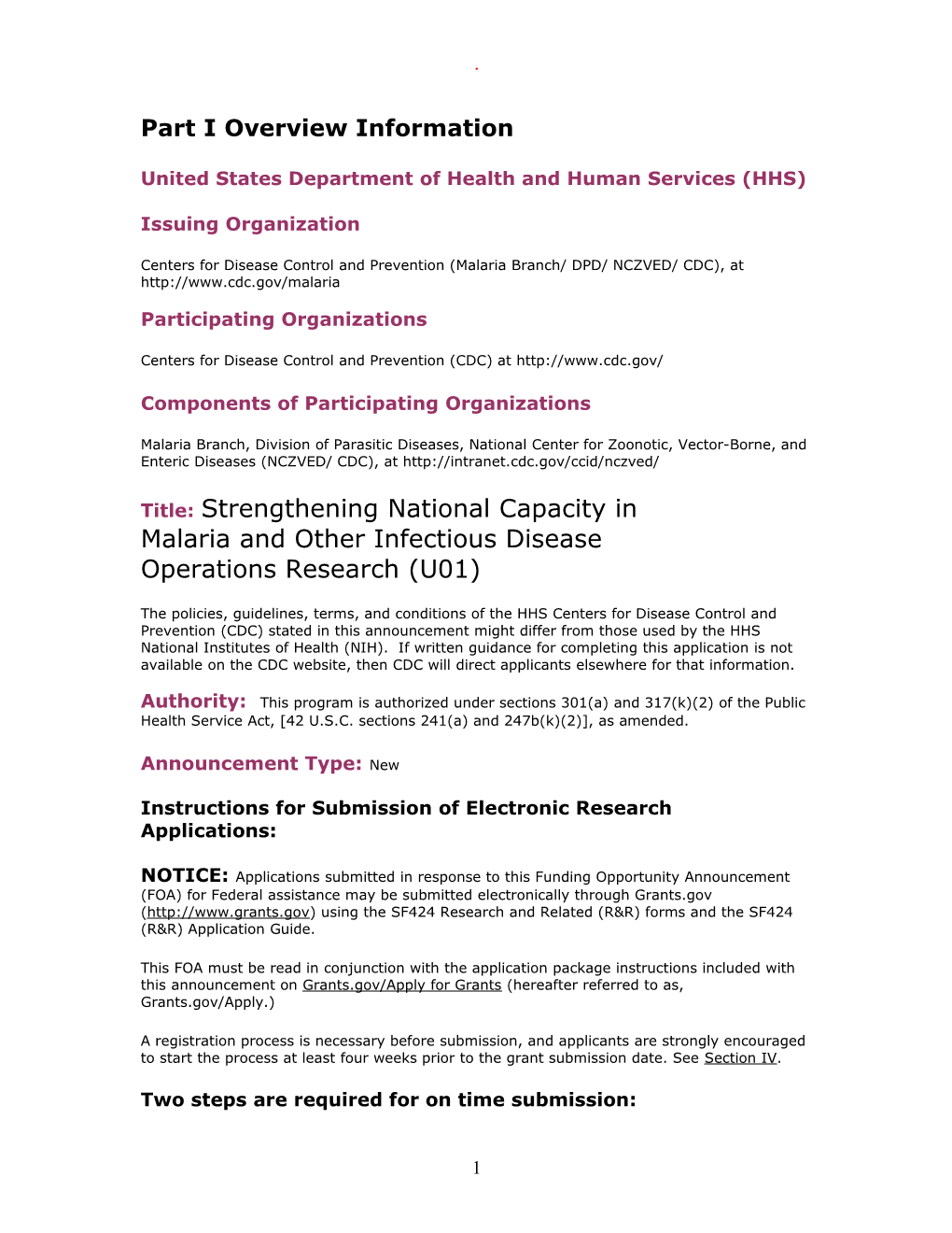 Submission Checklist to Accompany First Submission of Rfa Research Announcement