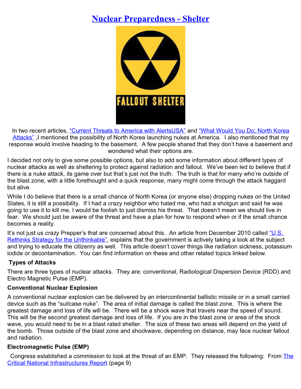 Nuclear Preparedness - Shelter