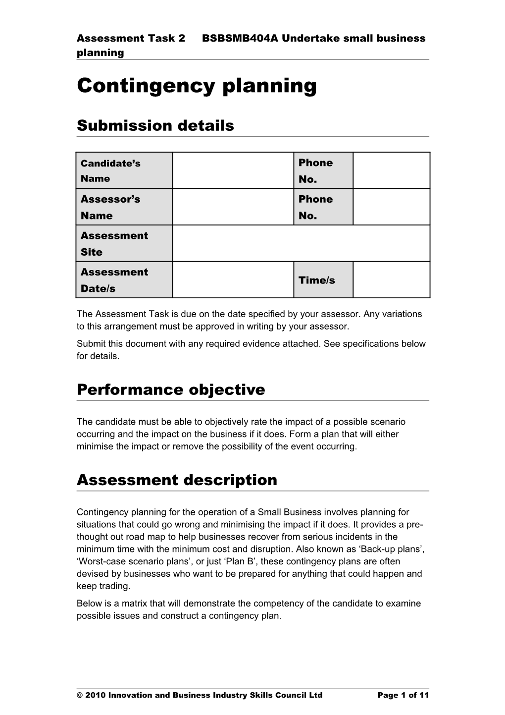 Assessment Task 2 BSBSMB404A Undertake Small Business Planning