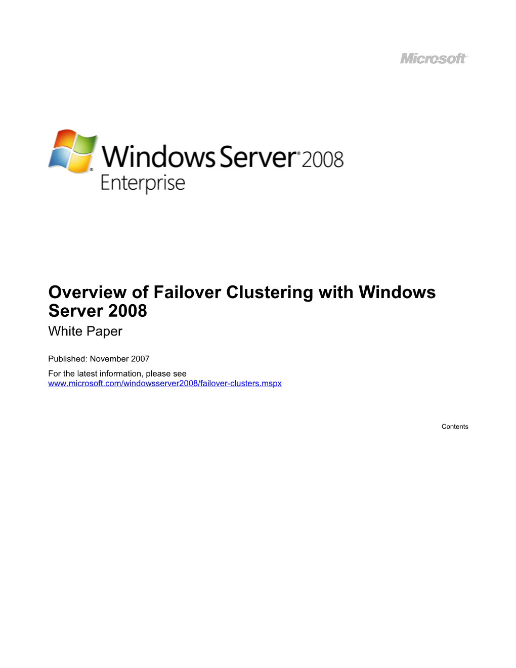 Overview of Failover Clustering in Windows Server 2008