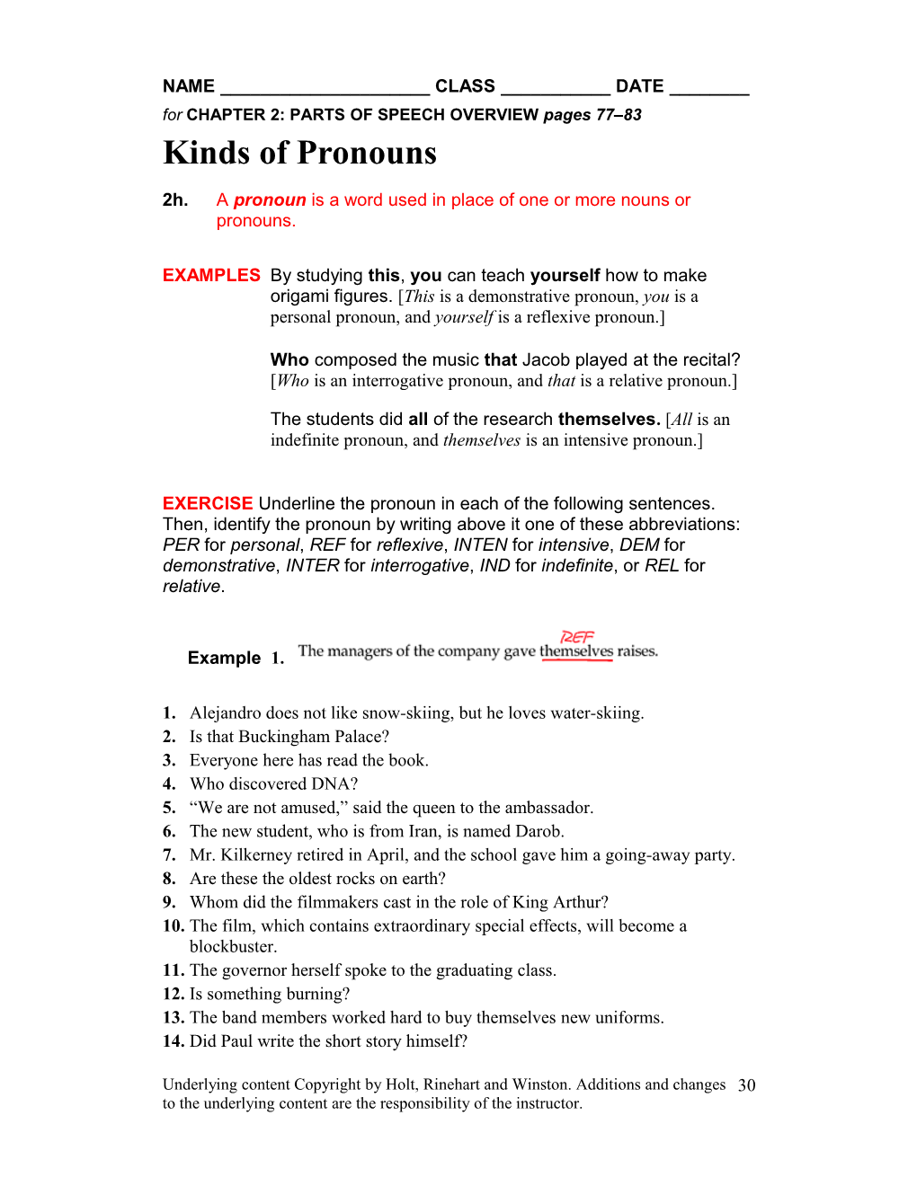 For CHAPTER 2: PARTS of SPEECH OVERVIEW Pages 77 83