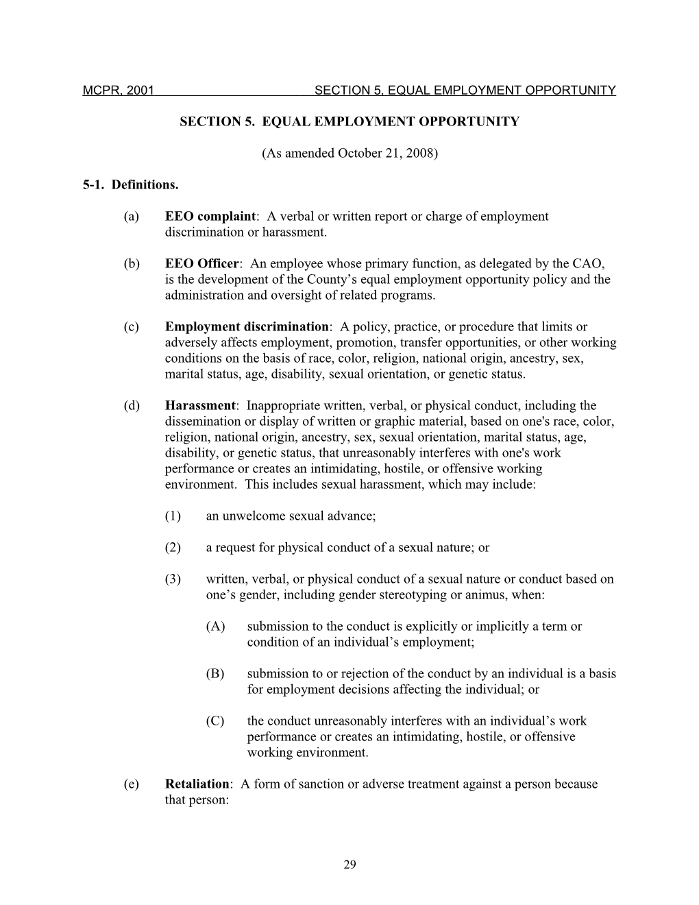 Section 5. Equal Employment Opportunity