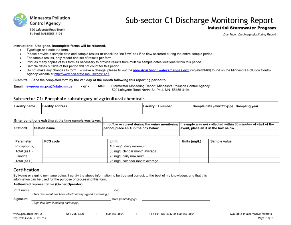 Sub-Sector C1 Discharge Monitoring Report Form