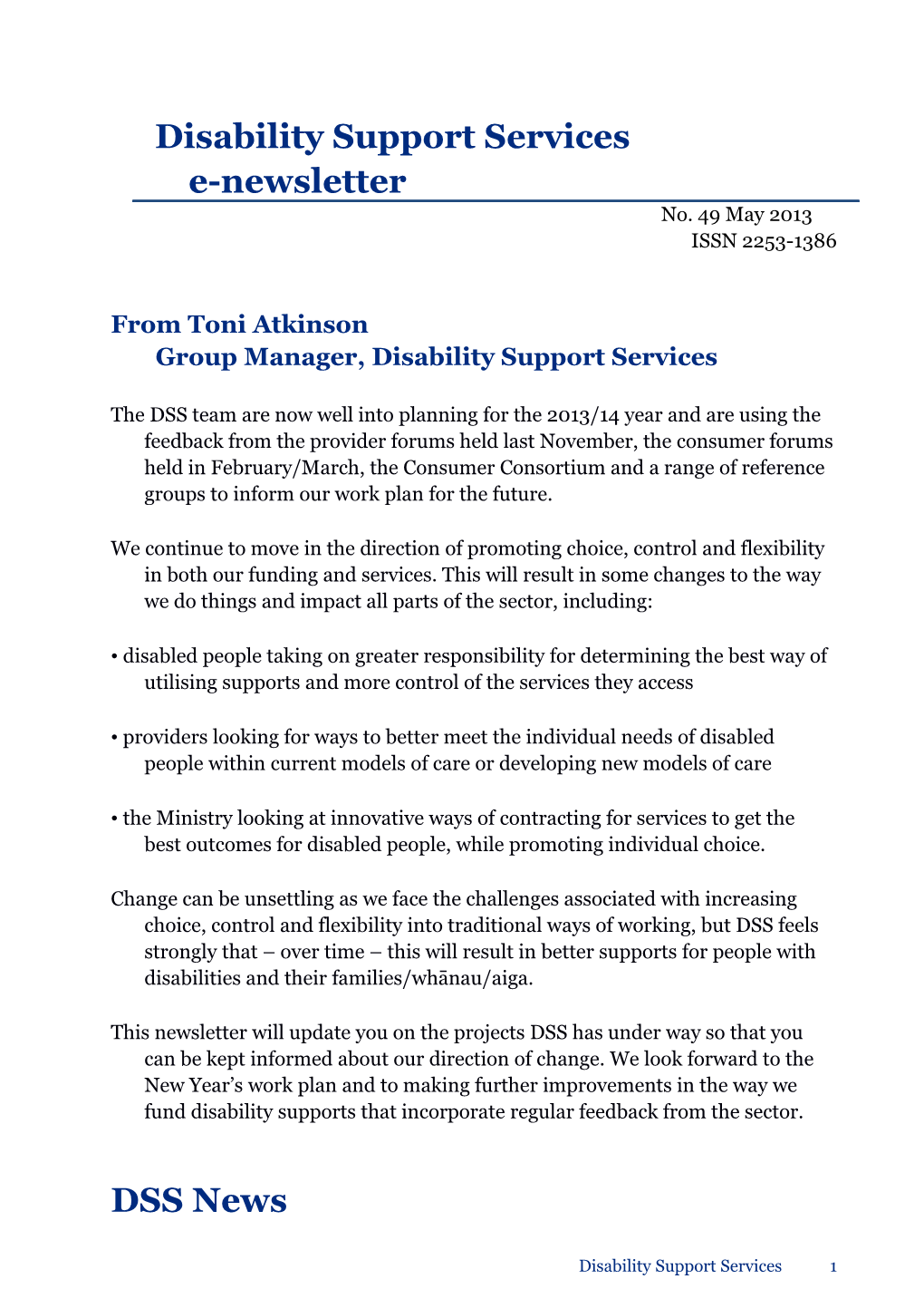 From Toni Atkinsongroup Manager, Disability Support Services