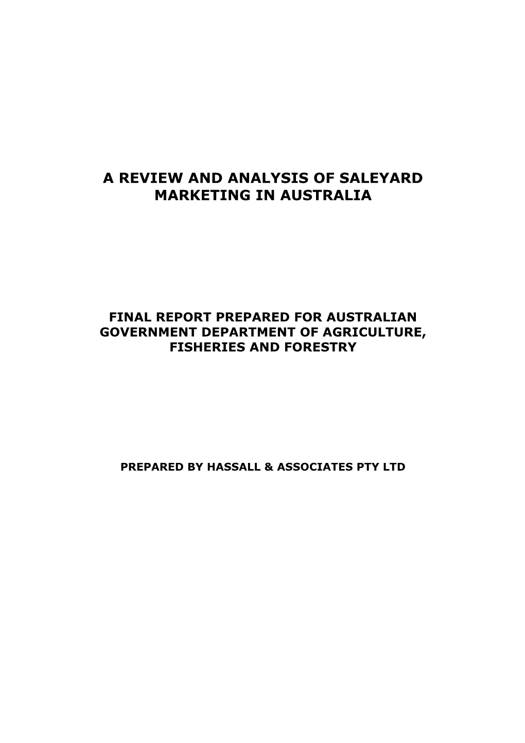 Final Report Prepared for Australian Government Department of Agriculture, Fisheries And