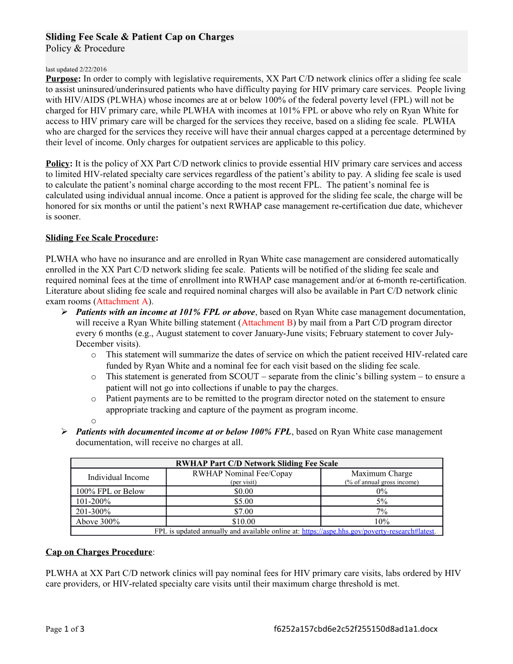 Sliding Fee Scale & Patient Cap on Charges