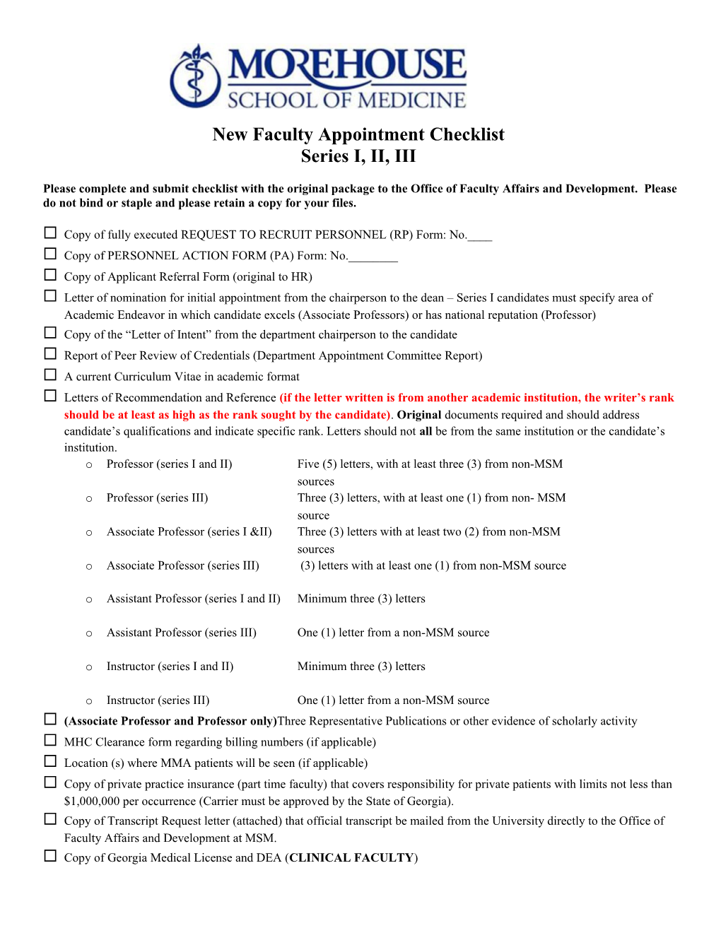 New Faculty Appointment Checklist