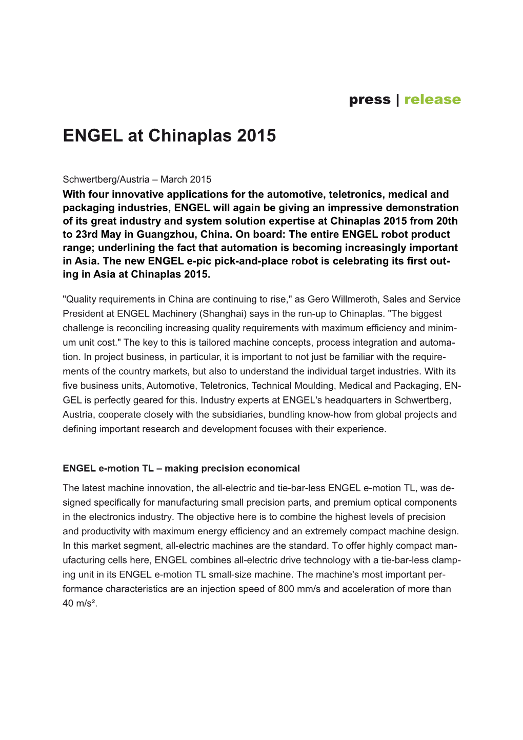 ENGEL at Chinaplas 2015
