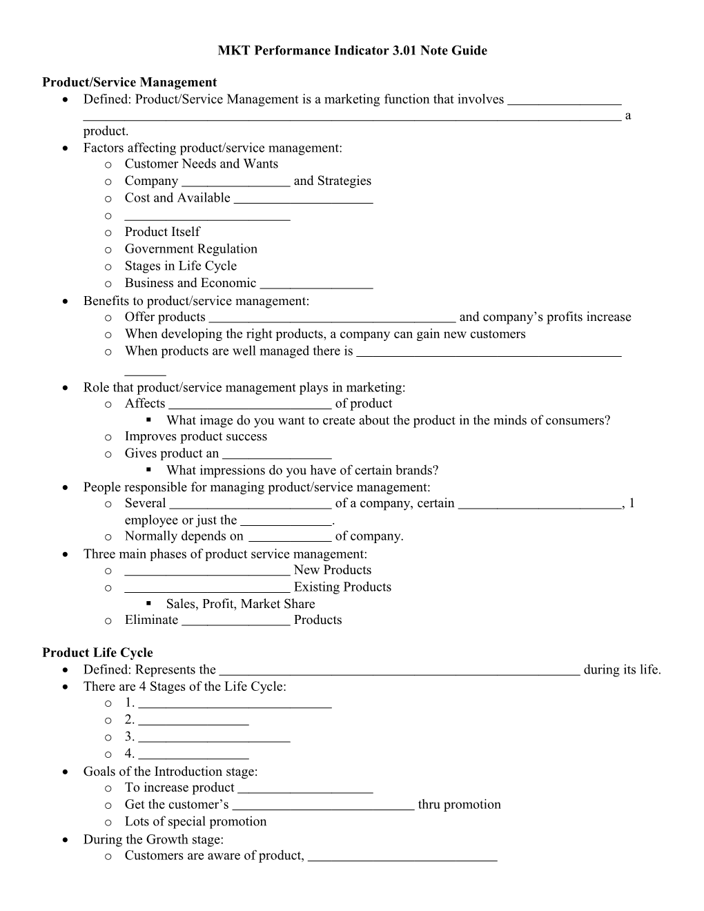 MKT Performance Indicator 3.01 Note Guide