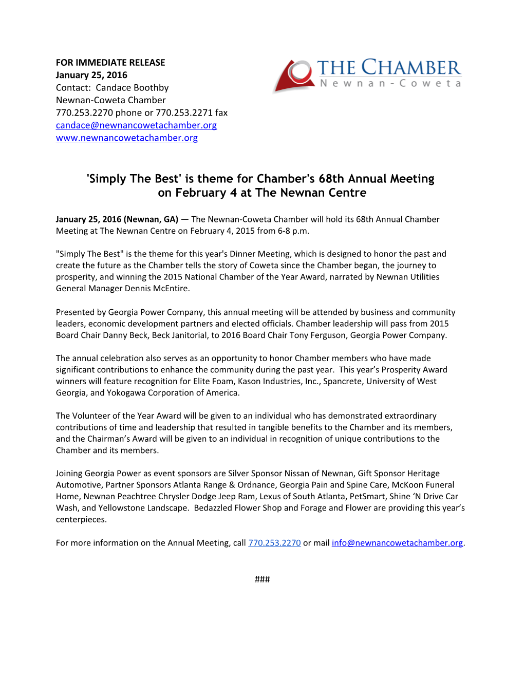 'Simply the Best' Is Theme for Chamber's 68Th Annual Meeting s1