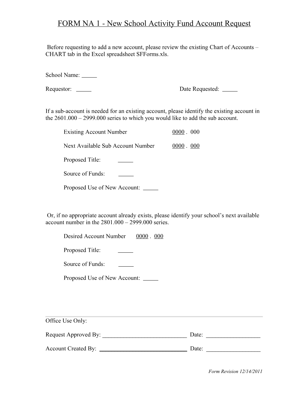 FORM NA 1 - New School Activity Fund Account Request