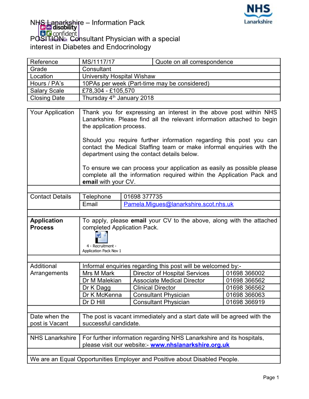 NHS Lanarkshire - Vacancy