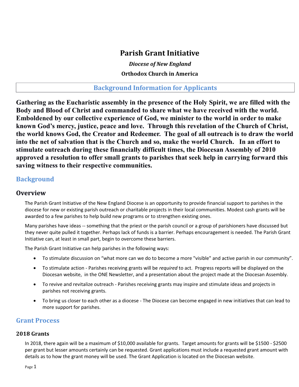 Parish Grant Initiative