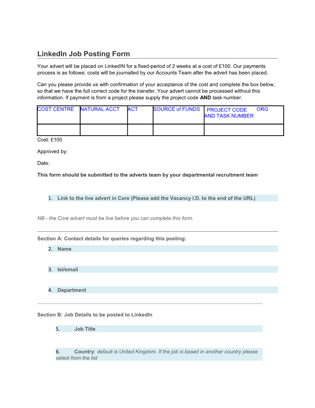 Linkedin Job Posting Form