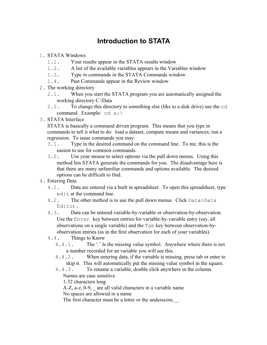 Introduction to STATA