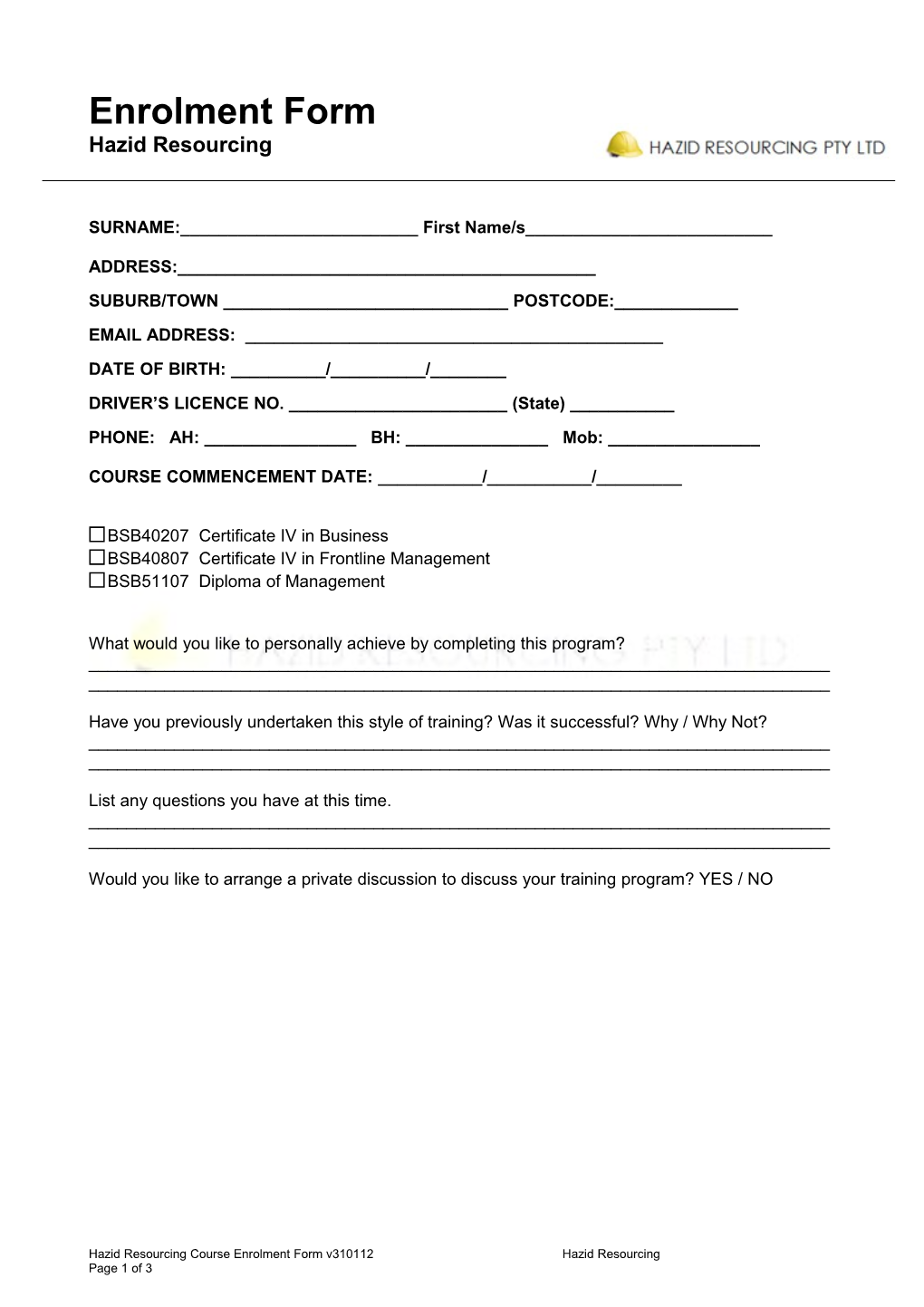 Security Institute Brisbane Application Form