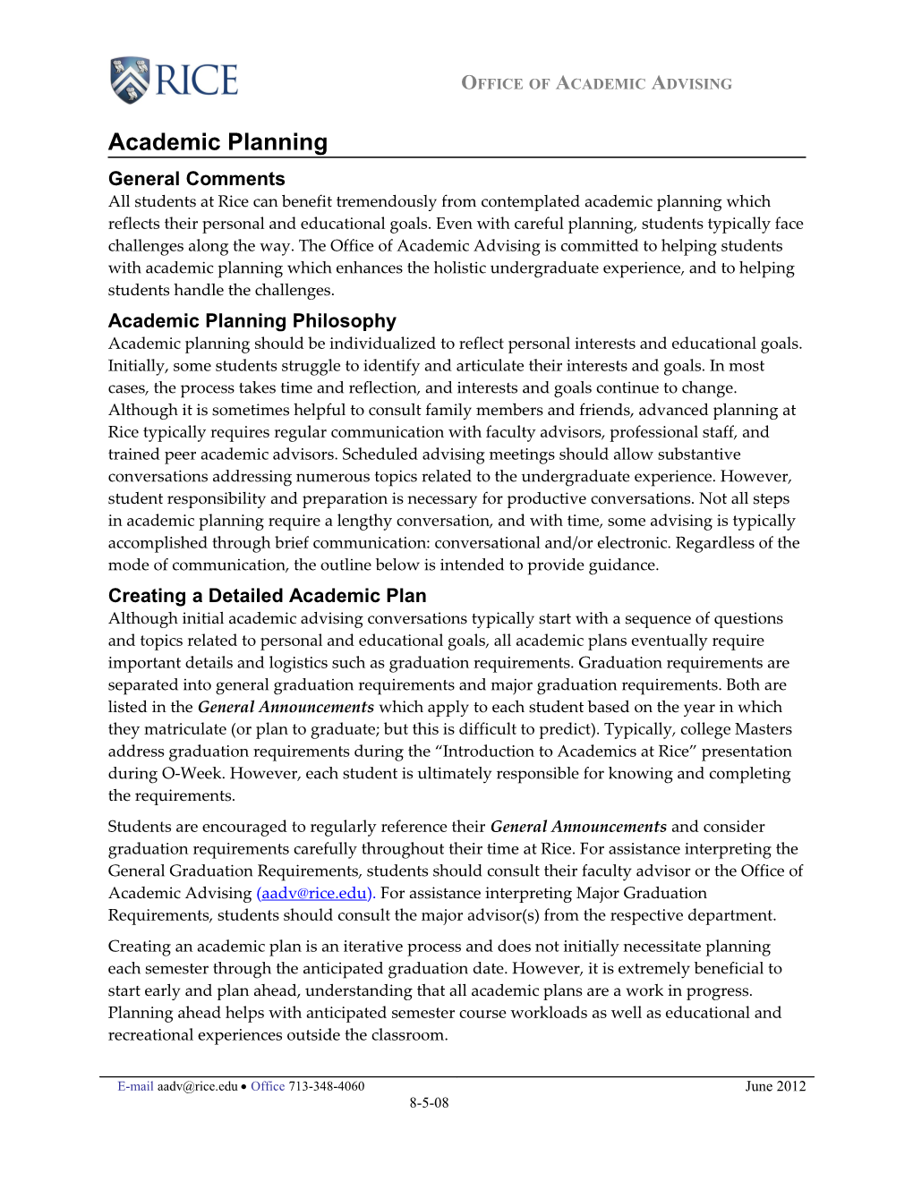 Academic Planning and Readmission