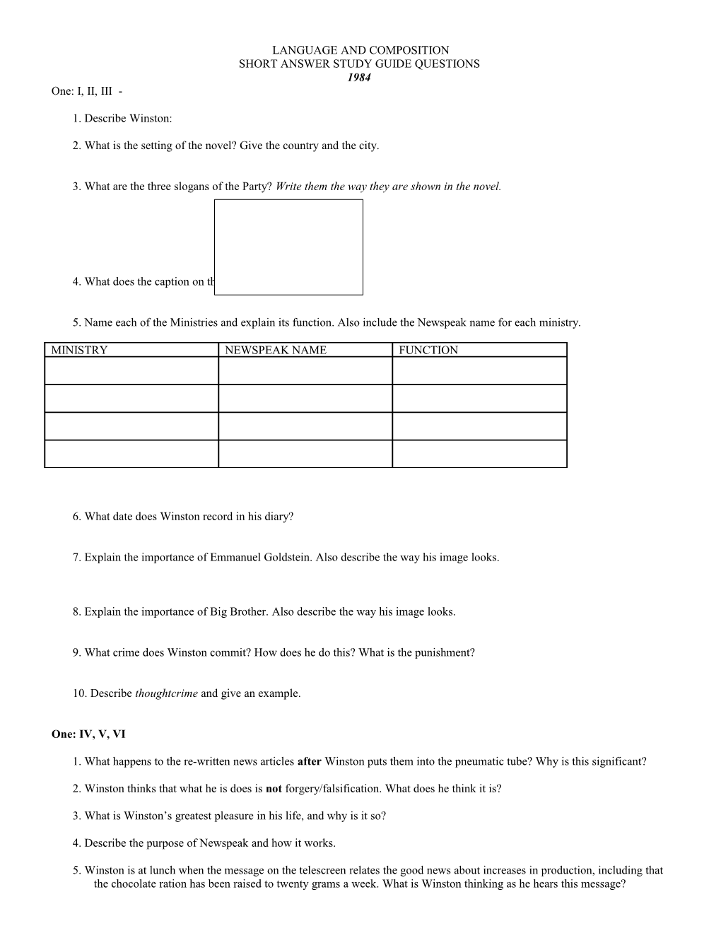 Short Answer Study Guide Questions