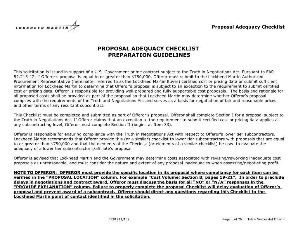 F330, Proposal Adequacy Checklist