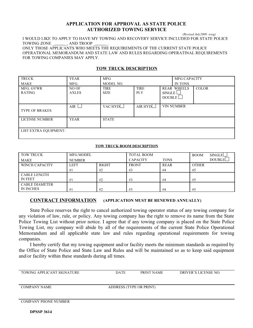 DPSSP 3614 Tow Truck Application Form