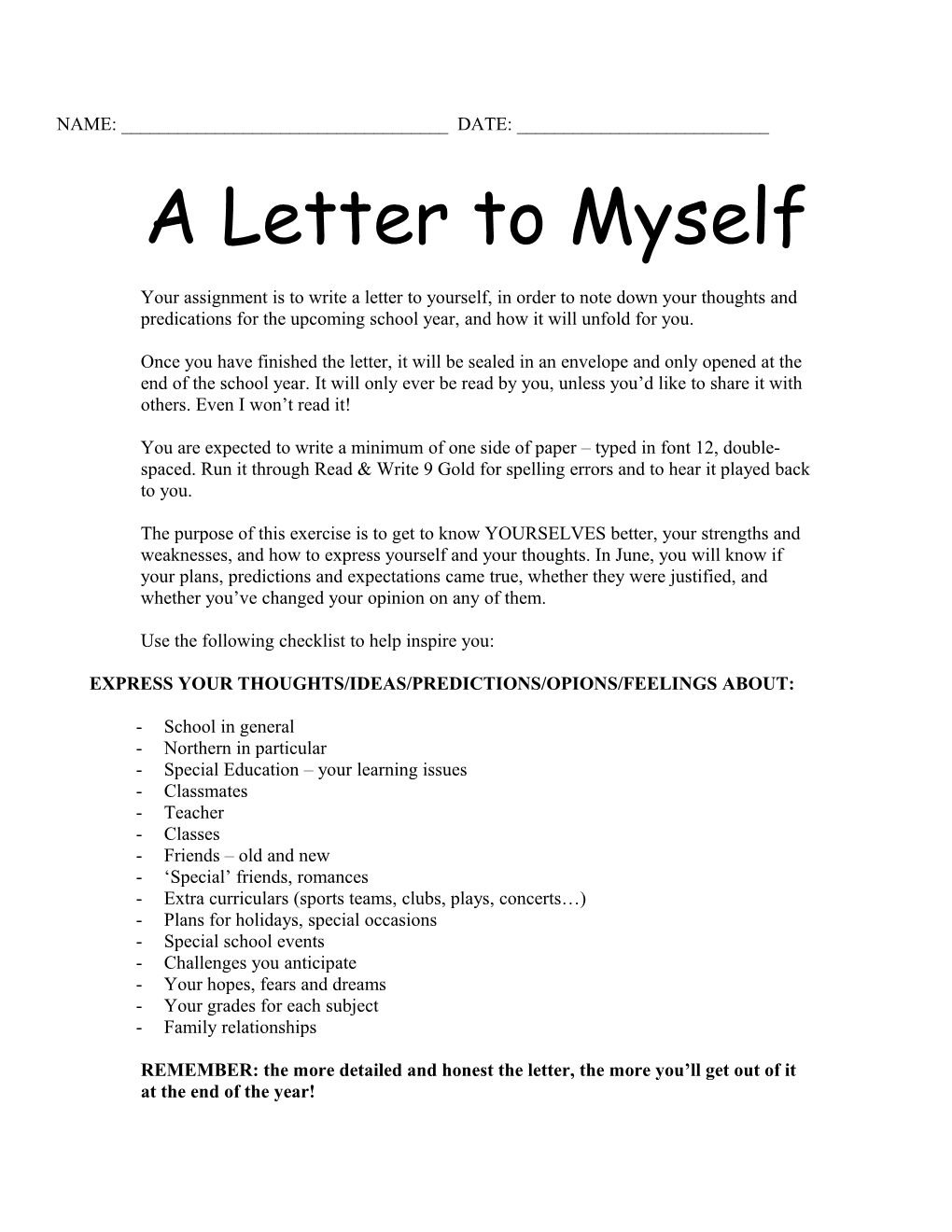 A Letter to Myself