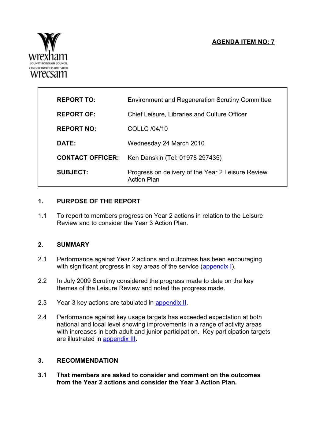 24/03/2010 Report : Environment and Regeneration Scrutiny Committee