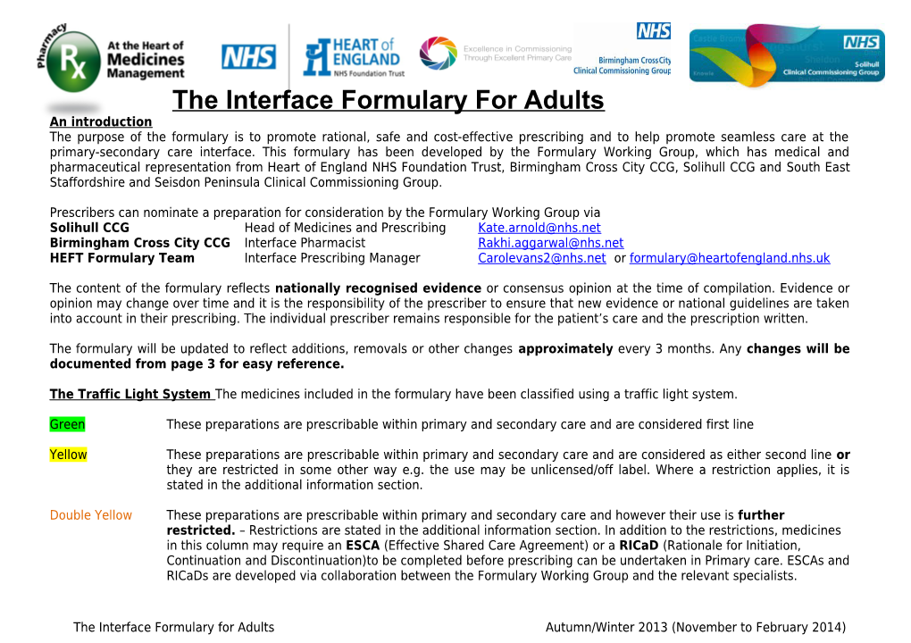 The Interface Formulary for Adults