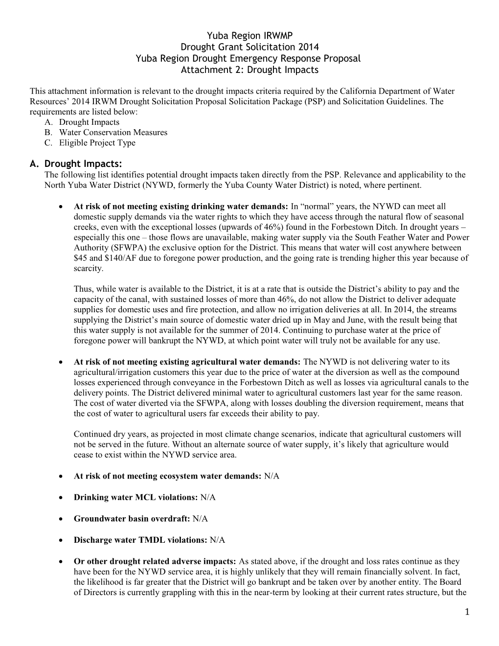 Yuba Region Drought Emergency Response Proposal