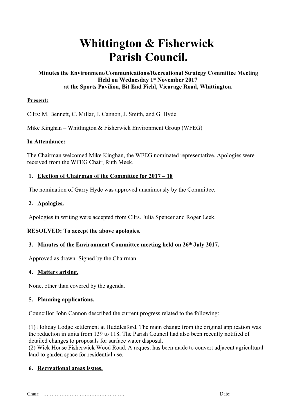 Minutes the Environment/Communications/Recreational Strategy Committee Meeting