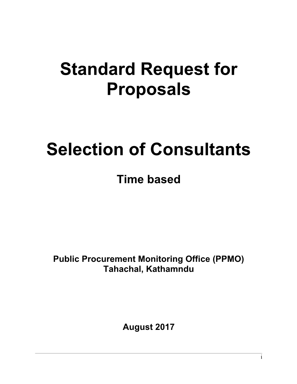 Standard Request for Proposals: Selection of Consultants