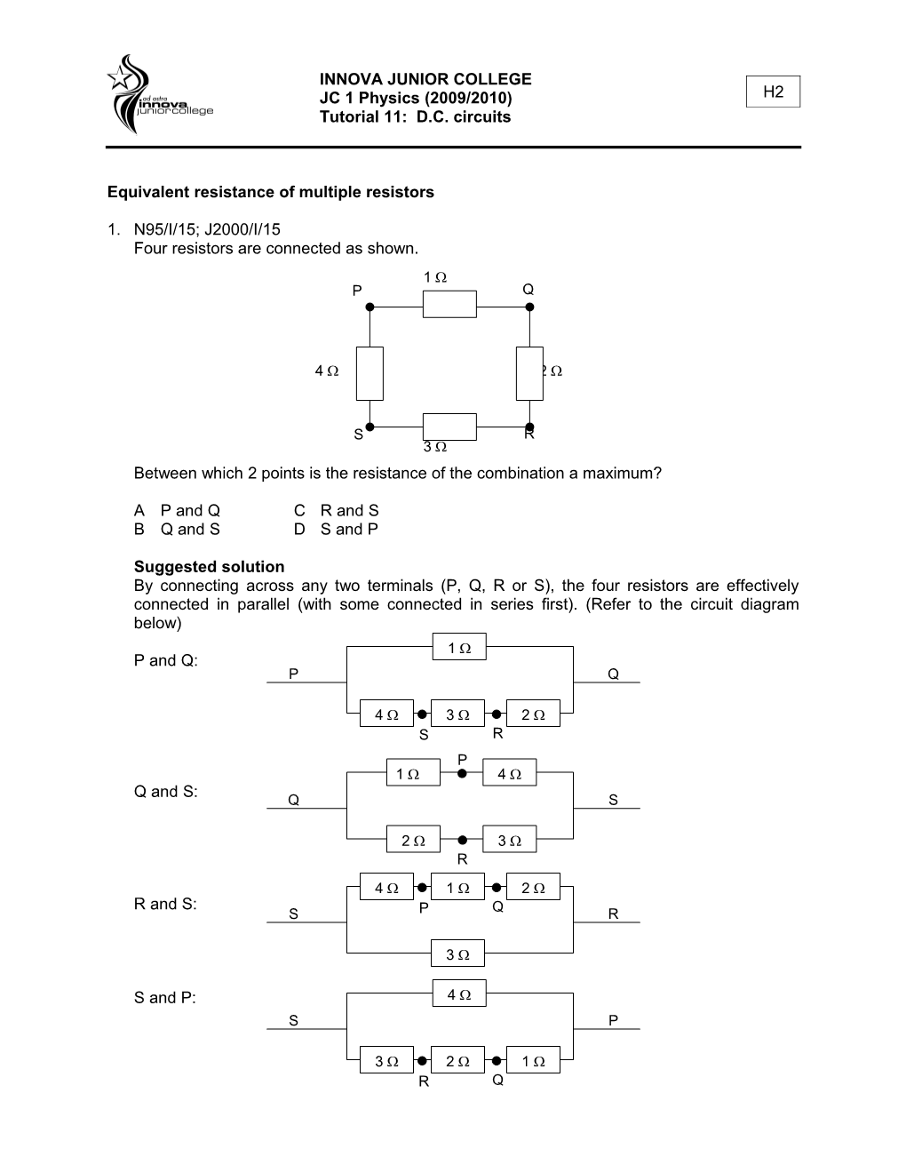 Equivalent Resistance of Multiple Resistors