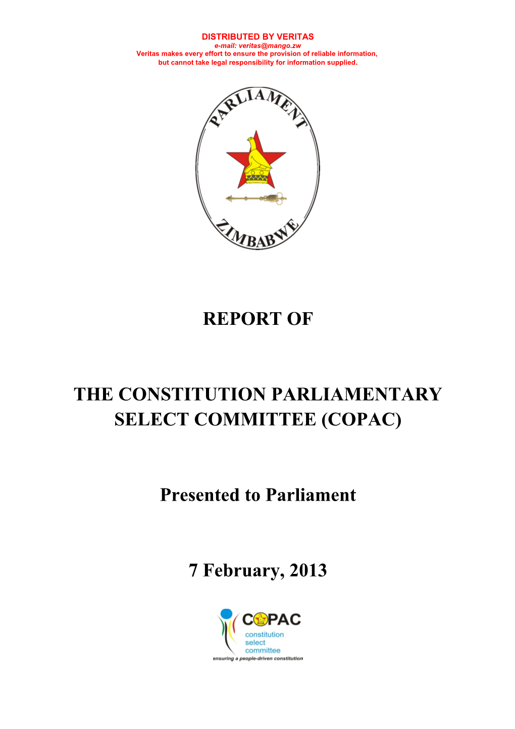 Final Report of COPAC to Parliament - Feb 2013
