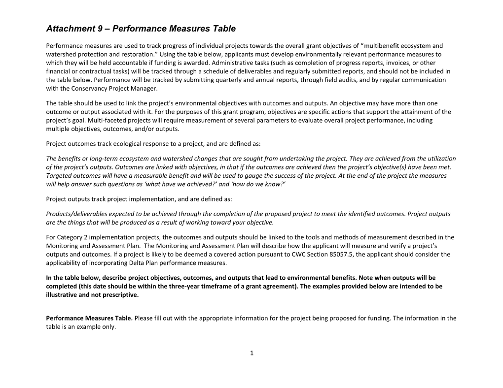 Attachment 9 Performance Measures Table