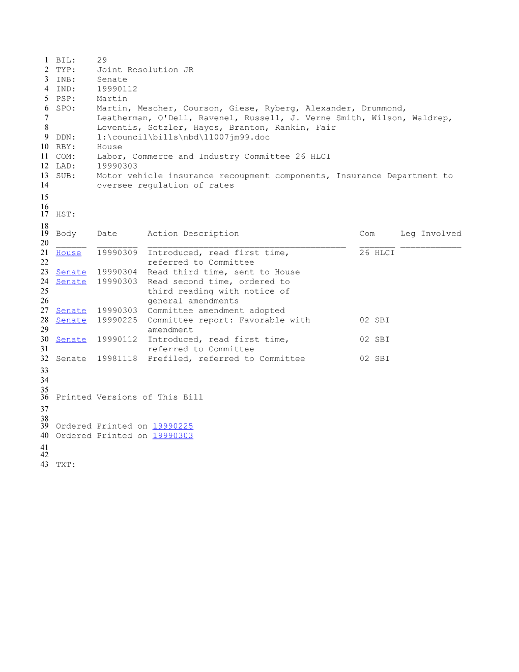 1999-2000 Bill 29: Motor Vehicle Insurance Recoupment Components, Insurance Department