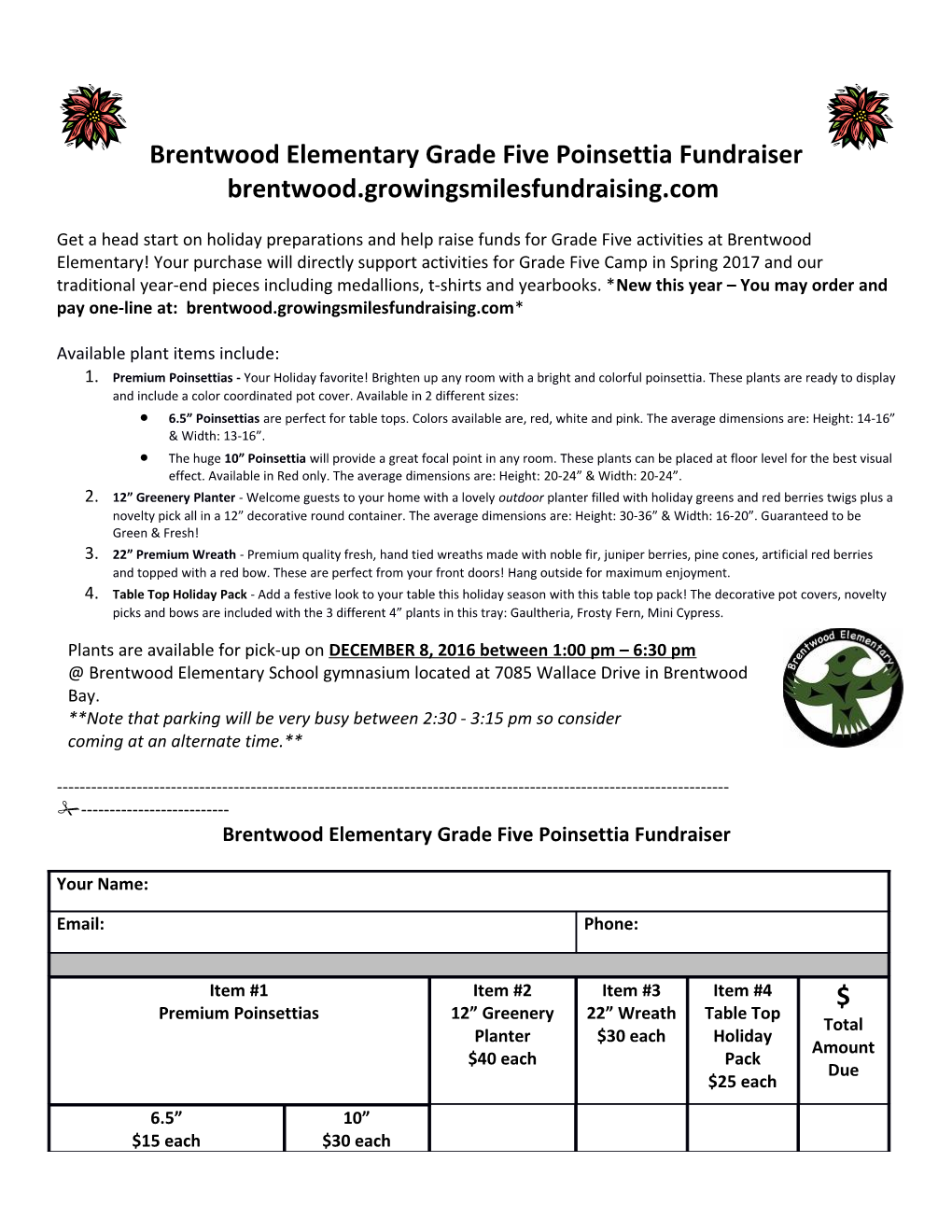 Brentwood Elementary Grade Five Poinsettia Fundraiser