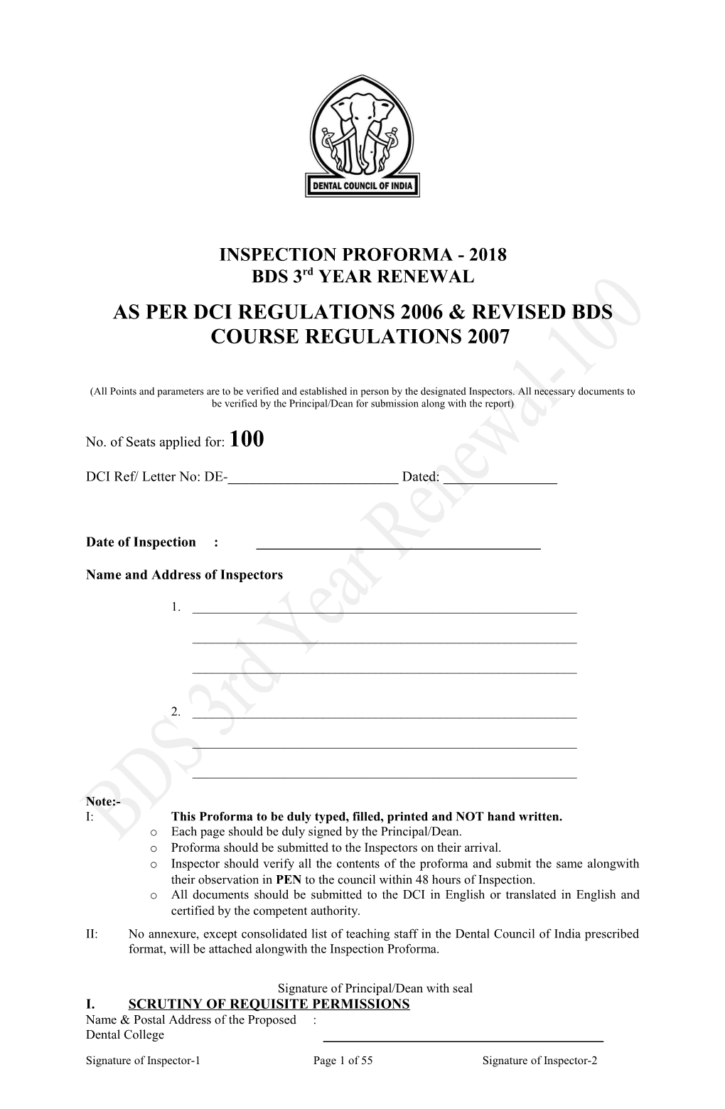 As Per Dci Regulations 2006 & Revised Bds Course Regulations 2007