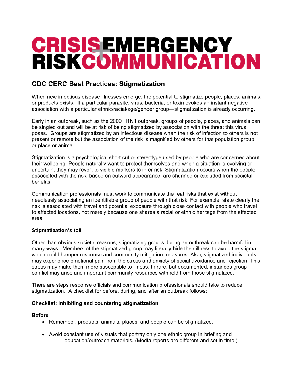 CDC Crisis and Emergency Risk Communication Training