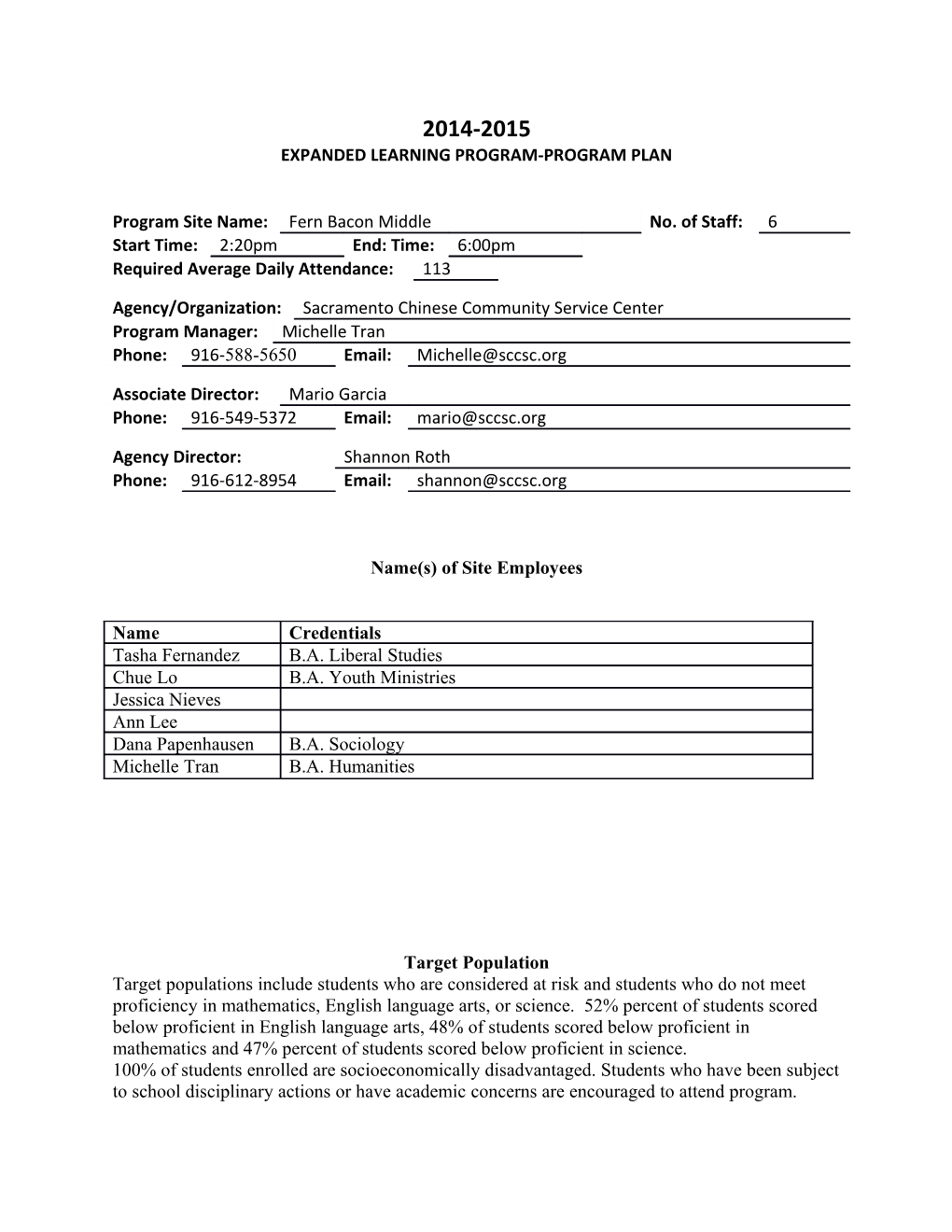 Expanded Learning Program-Program Plan