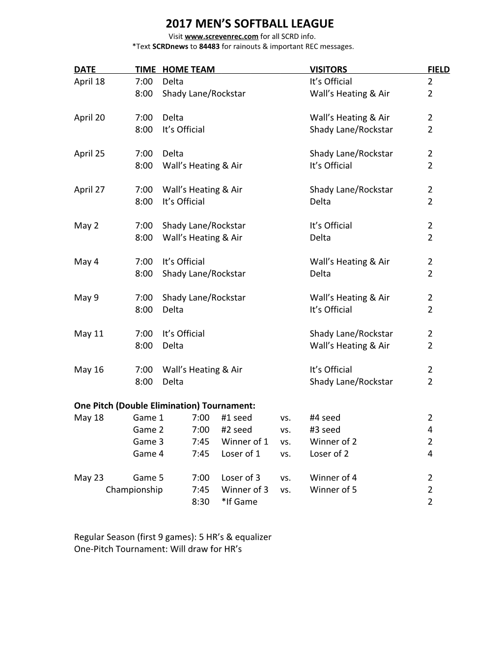2006 Junior Baseball Schedule