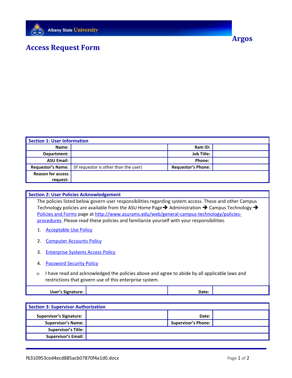 Argos Access Request Form