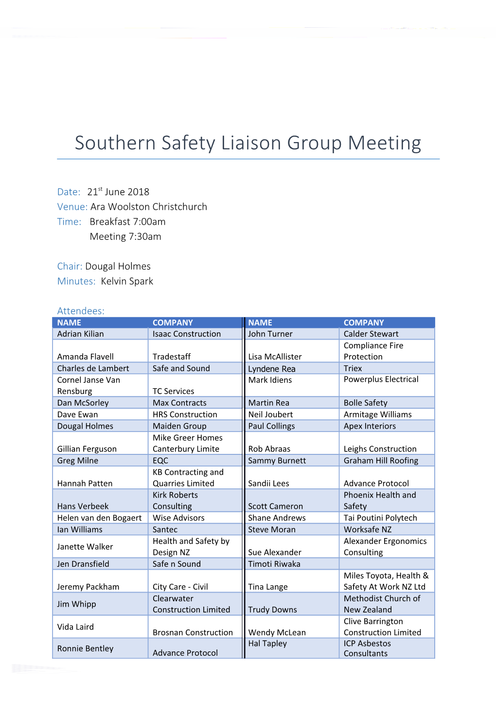 Southern Safety Liaison Group Meeting